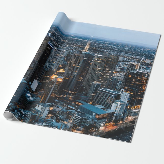 AERIAL VIEW OF CITY BUILDINGS DURING NIGHT TIME WRAPPING PAPER (Unrolled)