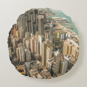 AERIAL VIEW OF CITY BUILDINGS ROUND PILLOW