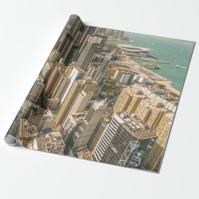 AERIAL VIEW OF CITY BUILDINGS WRAPPING PAPER (Unrolled)