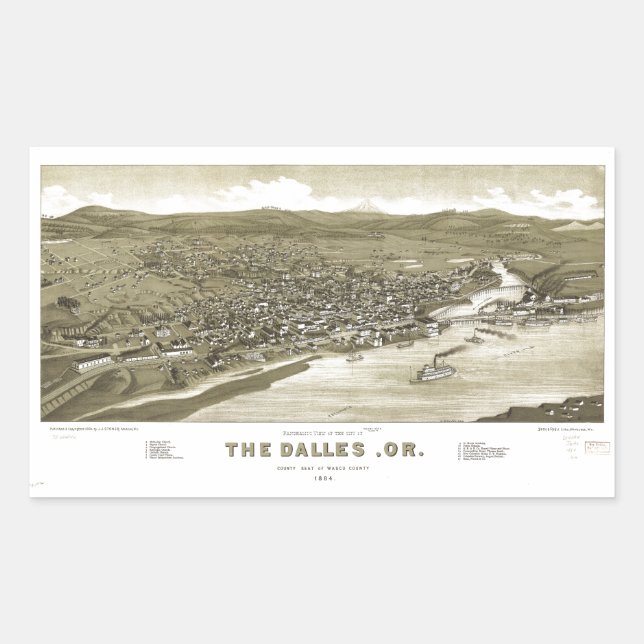 Aerial View of Dalles, Oregon (1884) Sticker (Front)