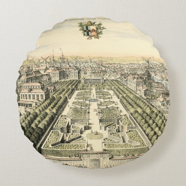 Aerial View of Formal Garden by Eric Dahlbergh Round Pillow (Front)