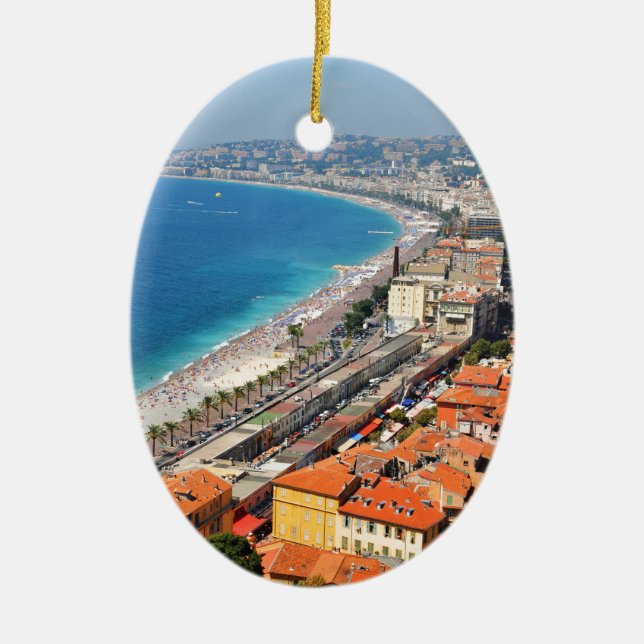 Aerial view of French Riviera in Nice, France Ceramic Ornament (Front)