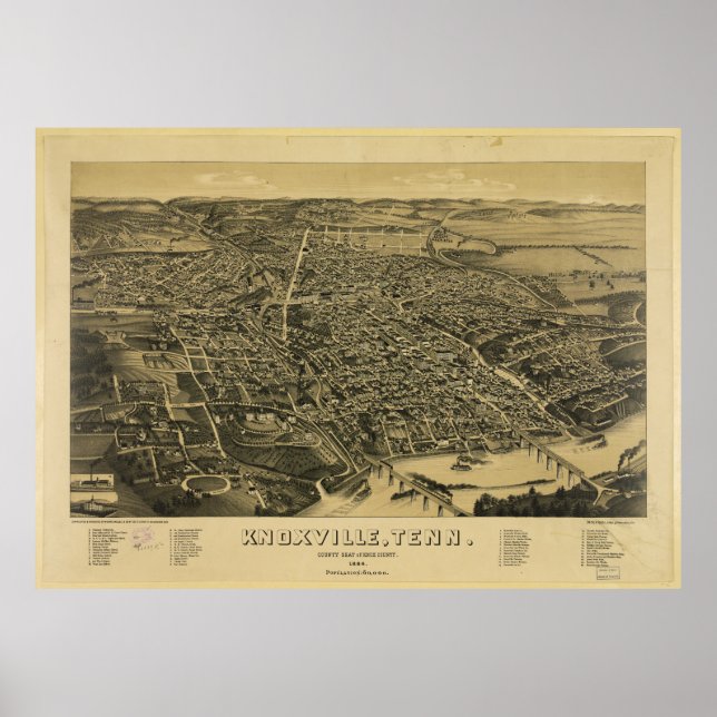 Aerial View Of Knoxville Tennessee from 1886 Poster (Front)
