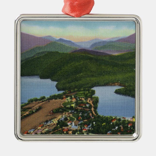 Aerial View of Lakes Placid and Mirror Metal Ornament (Front)