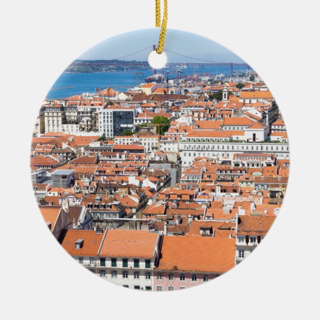 Aerial view of Lisbon, Portugal Ceramic Ornament (Front)