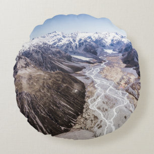 AERIAL VIEW OF MOUNTAIN RANGES ROUND PILLOW