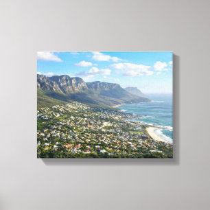 aerial view of mountain with seaside canvas print