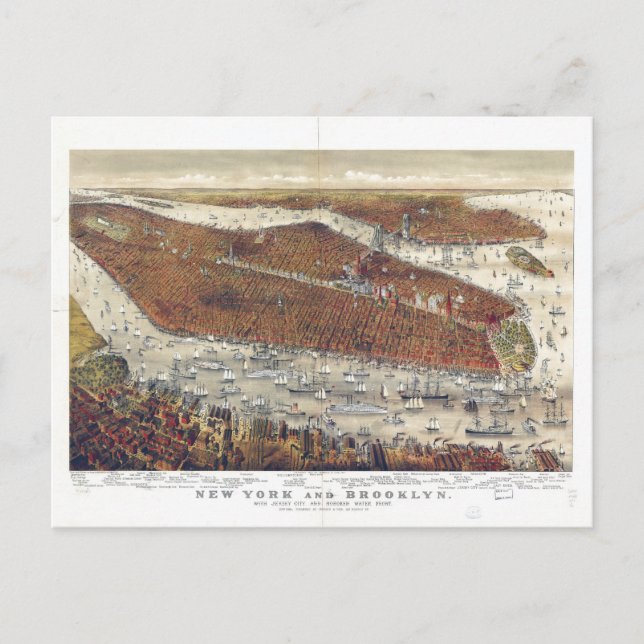 Aerial View of New York and Brooklyn (1877) Postcard (Front)