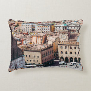 Aerial view of Piazza Maggiore square and San Petr Accent Pillow