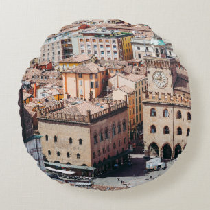 Aerial view of Piazza Maggiore square and San Petr Round Pillow