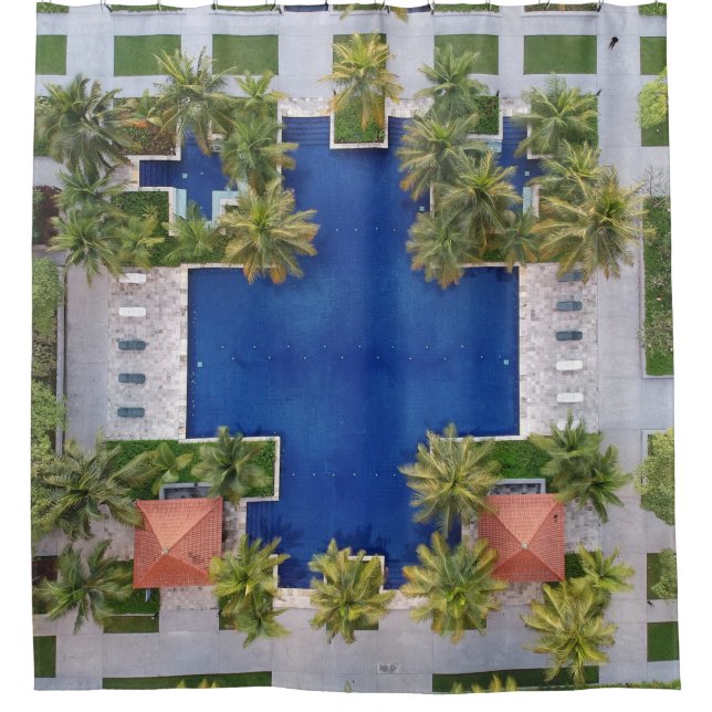 Aerial view of pool surrounded by palm trees (Front)