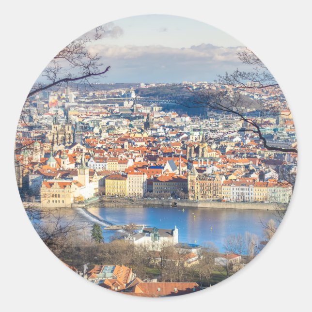 Aerial view of Prague Classic Round Sticker (Front)
