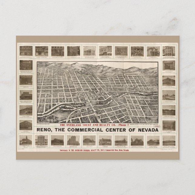 Aerial View of Reno, Nevada (1907) Postcard (Front)