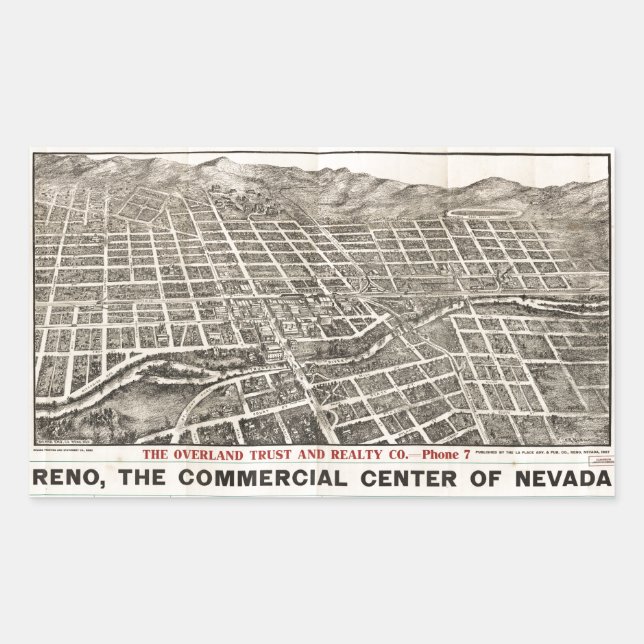Aerial View of Reno, Nevada (1907) Sticker (Front)