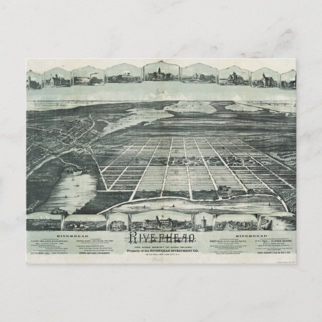 Aerial View of Riverhead, New York (1890) Postcard (Front)