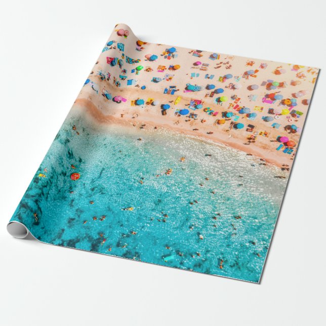 Aerial view of sandy beach with colourful umbrella wrapping paper (Unrolled)