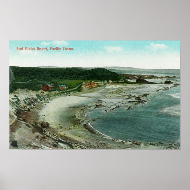Aerial View of Seal Rocks Resort and Pacific Poster (Front)