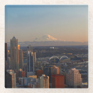 Aerial view of Seattle city skyline 2 Glass Coaster