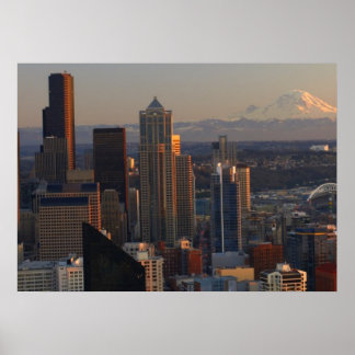 Aerial view of Seattle city skyline 2 Poster