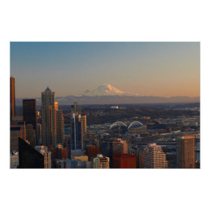 Aerial view of Seattle city skyline 2 Poster