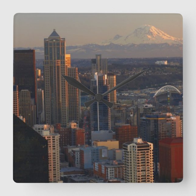 Aerial view of Seattle city skyline 2 Square Wall Clock (Front)