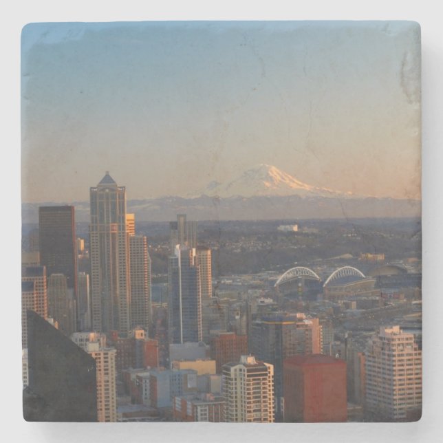 Aerial view of Seattle city skyline 2 Stone Coaster (Front)