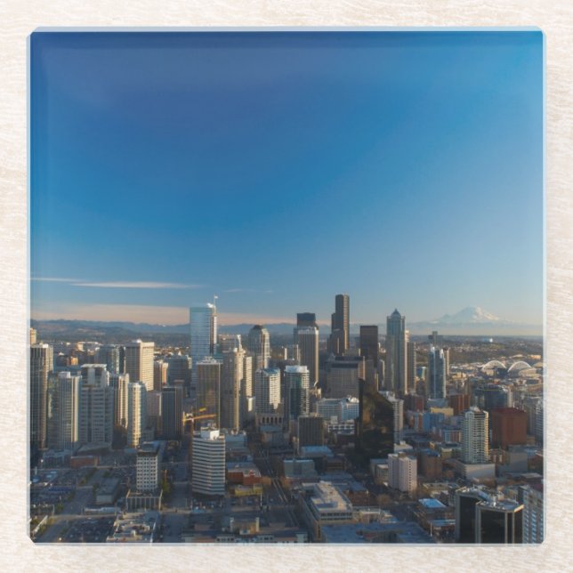 Aerial view of Seattle city skyline Glass Coaster (Front)