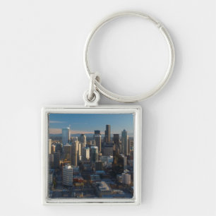 Aerial view of Seattle city skyline Keychain