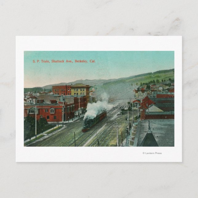 Aerial View of Shattuck Ave SP Train Postcard (Front)