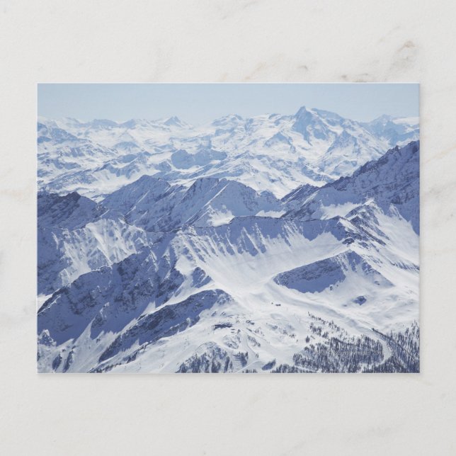 Aerial view of snow covered mountains postcard (Front)