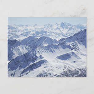 Aerial view of snow covered mountains postcard