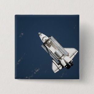 Aerial view of Space Shuttle Discovery 2 Inch Square Button