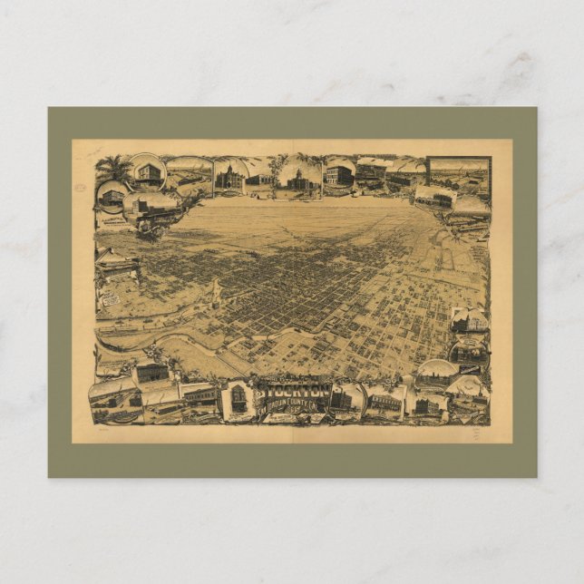 Aerial View of Stockton, California (1895) Postcard (Front)