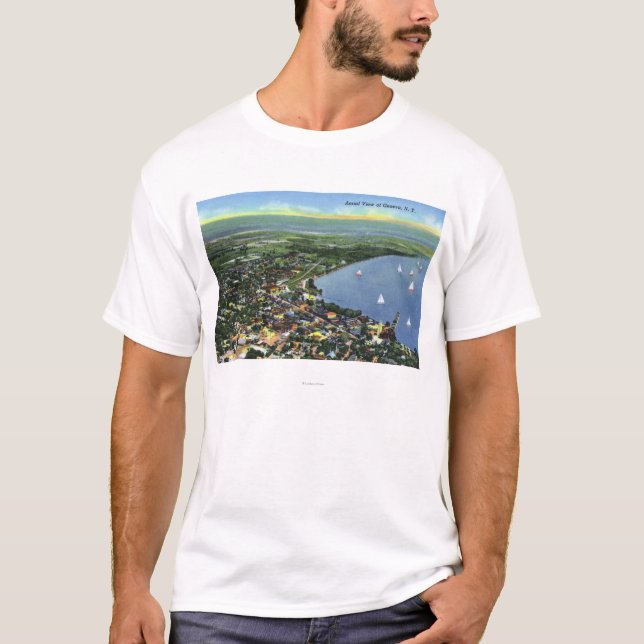 Aerial View of the City, Sailboats on the Lake T-Shirt (Front)
