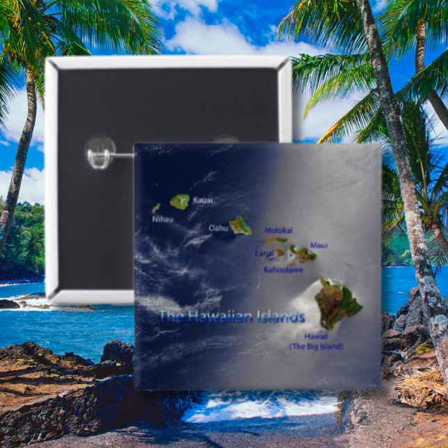 Aerial View of the Hawaiian Islands 2 Inch Square Button (aerial view of Hawaii)