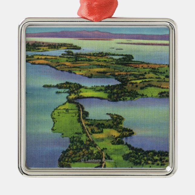 Aerial View of the Lake, NY and VT Split Metal Ornament (Front)