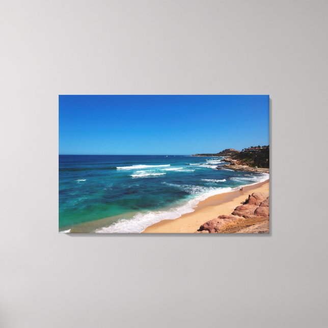 Aerial View Of Tourists Walking On Tropical Beach Canvas Print (Front)