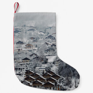 AERIAL VIEW OF VILLAGE COVERED WITH SNOW SMALL CHRISTMAS STOCKING