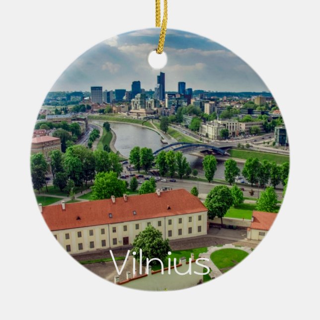 Aerial view of Vilnius, Lithuania Ceramic Ornament (Front)