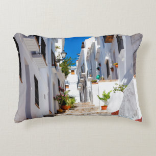 Aerial view of white city Frigiliana in sunny day  Accent Pillow