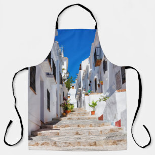 Aerial view of white city Frigiliana in sunny day  Apron