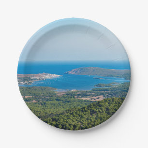 Aerial view on Menorca from summit of Monte Toro Paper Plate