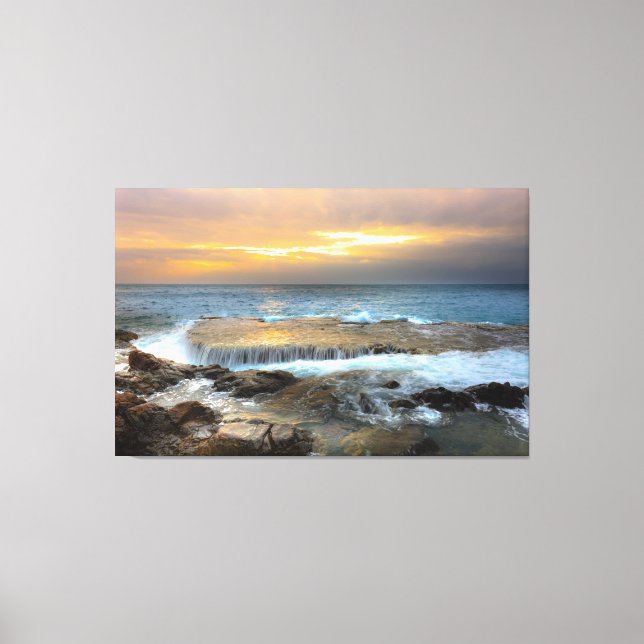 Aerial View Photography of Rocky Shore Canvas Print (Front)