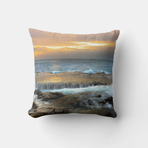 Aerial View Photography of Rocky Shore Throw Pillow
