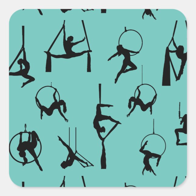 Aerialist Aerial Silks Lyra silhouettes aqua Square Sticker (Front)