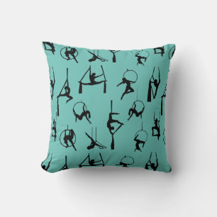 Aerialist Aerial Silks Lyra silhouettes aqua Throw Pillow
