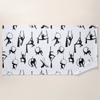 Aerialist Aerial Silks Lyra silhouettes Beach Towel