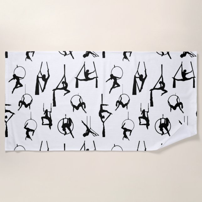 Aerialist Aerial Silks Lyra silhouettes Beach Towel (Front)