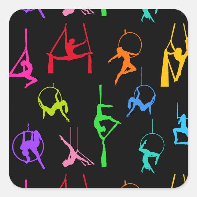 Aerialist Aerial Silks Lyra silhouettes rainbow Square Sticker (Front)