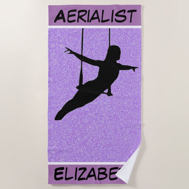 Aerialist Purple Glitter Beach Towel (Front)